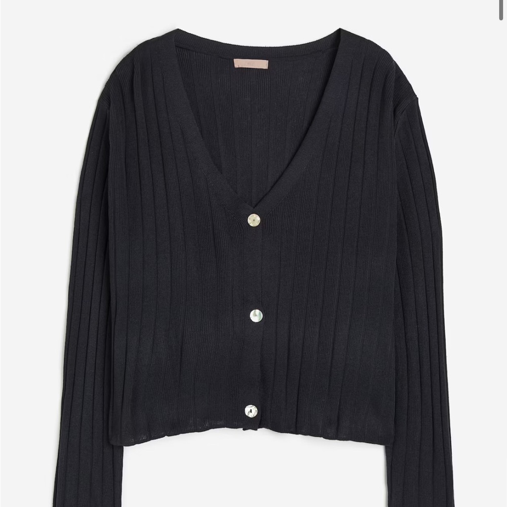 H&M Navy Ribbed V-Neck Cardigan M